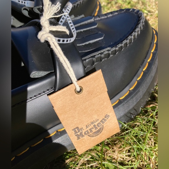 Dr. Martens Adrian Quad Bex Smooth Black Leather Tassel Fringe Platform Loafers - Picture 12 of 17